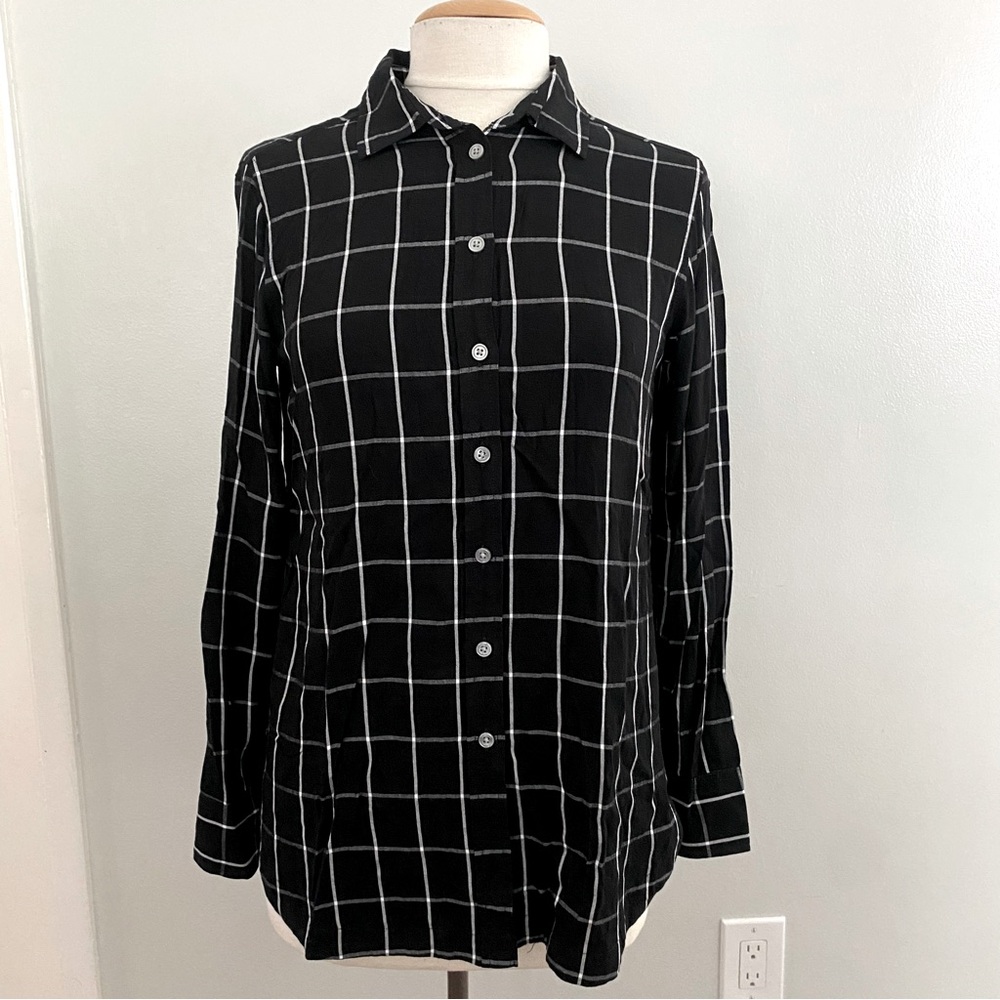 Banana Republic Parker Tunic Fit Black Plaid Button-Down Size Small